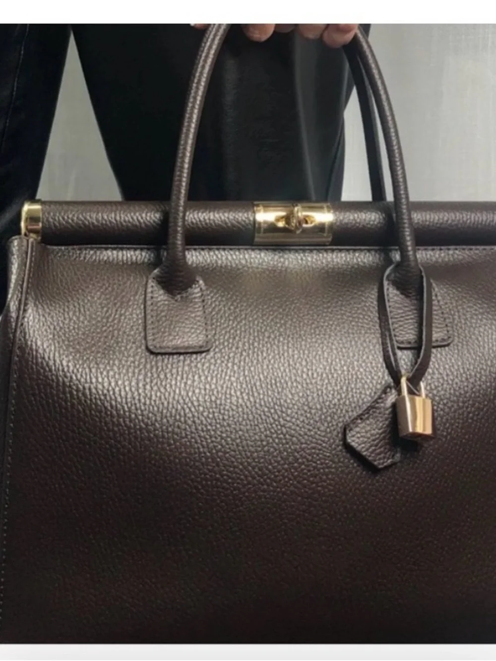 NWOT- Dark Brown Genuine Leather Top Handle Bag - Doubles As A Carryall